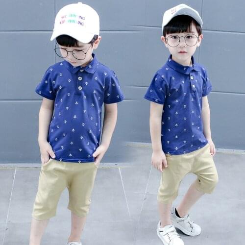 Childrens clothing summer small childrens short sleeve 0-3 years old baby two-piece lapel cute suit breathable cool shirt