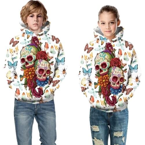 Cool Autumn Winter Kids Hoodies Skull Flower 3D Print Teen Boys Girls Hoodie Sweatshirts Children Hoody Pullovers Coat
