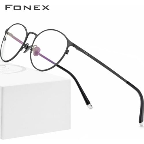FONEX Pure Titanium Eyeglasses Frame Women Fashion Retro Round Optical Glasses Prescription Korean Eyewear Men 8501
