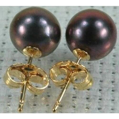 HOT 14K SOLID GOLD MARKED 10-11 MM PERFECT ROUND TAHITIAN BLACK PEARL EARRING