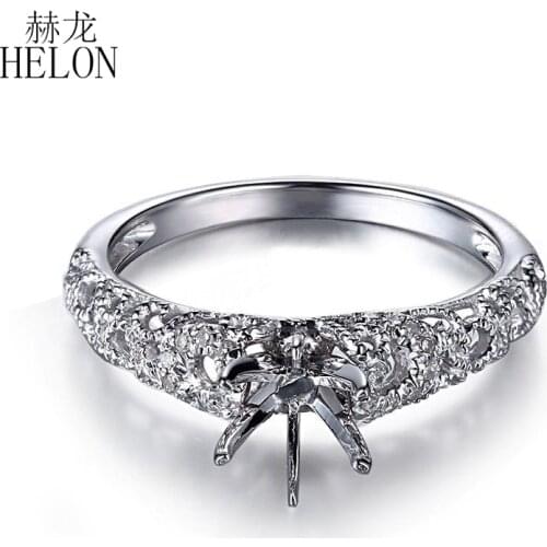 HELON Round 6mm-6.5mm Solid 14K White Gold Natural Diamonds Semi Mount Engagement Ring Women Vintage Fine Jewelry Diamond Ring