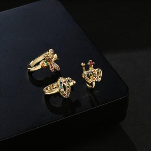 Nickel Free Gold Color Copper Ear Cuff For Women 1pcs Charming CZ Clip On Earrings Without Piercing Earrings Wedding Jewelry