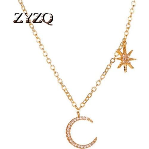 ZYZQ Fashion Moon Women Necklace Individuality Clavicle Chain Plating Gold Color Crescent Pendant Necklaces For GirlFriend Gift