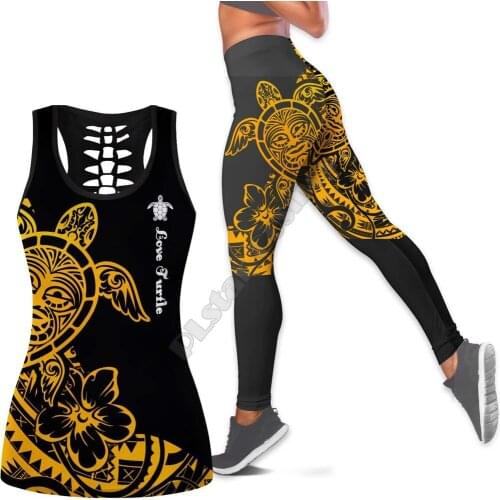Sea turtle Polynesian 3D Printed Hollow Out Tank Legging Suit sexy Yoga Fitness Soft Legging Summer Women For Girl 02
