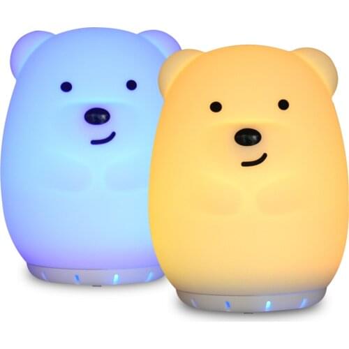 Music Lamp Silicone Bear Bluetooth Speaker Player USB Rechargeable RGB LED Night Light Bedroom Bedside Lamp for Children Baby