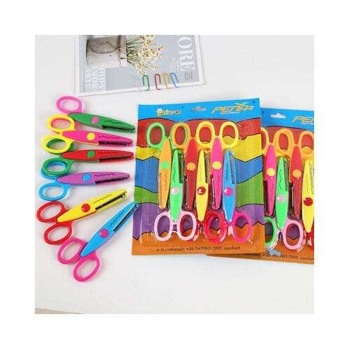 Paper-cut lace scissors set DIY photo album handmade safety childrens plastic scissors 6-piece set