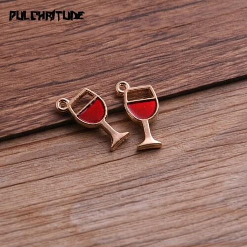 10pcs 10*18mm Alloy Metal Drop Oil Red Wine Glass Charms Pendant For DIY Bracelet Necklace Jewelry Making