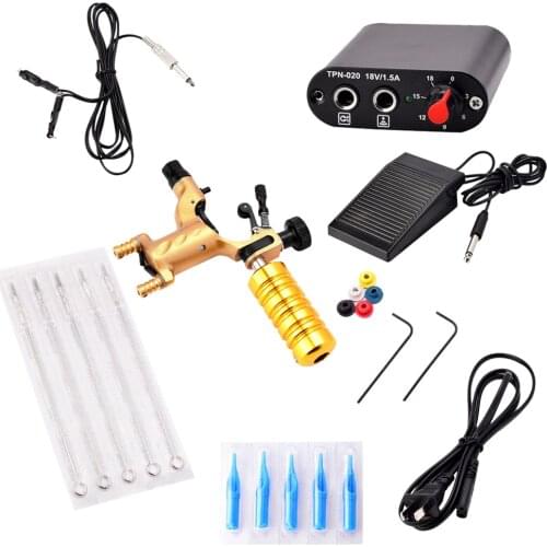 Tattoo Complete Kit Rotary Machine Gun Grip Needle Tip Grommets Power Supply