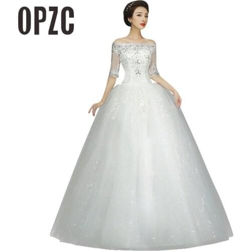 Real Sample 2020 New Style Boat-Neck Half Sleeve White Red Crystal Decoration Lace Material Bling Wedding Dress Custom Made