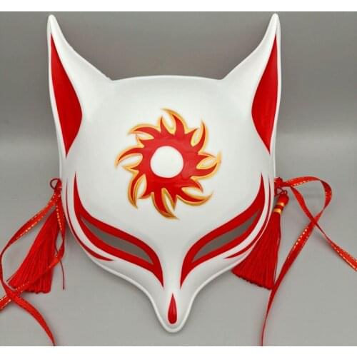 Hand-Painted Japanese Kitsune Cosplay Fox Masks Halloween Cartoon Character Costumes Masquerade Ball Props