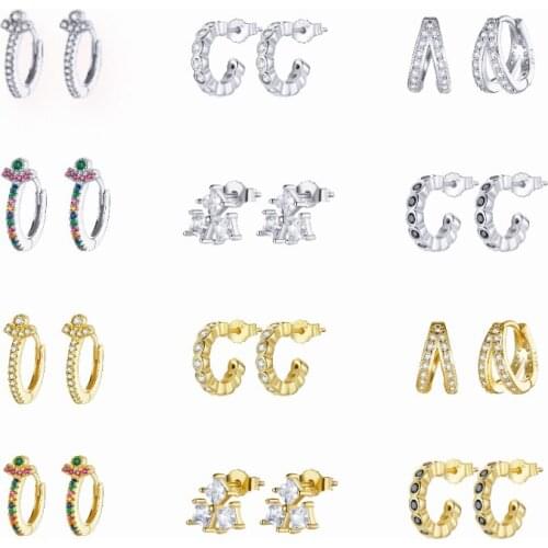 BISAER 925 Sterling Silver Round Hoop Earrings For Women Trendy Jewelry Earrings Colorful Zircon Crystals Huggie Earring ECE1186