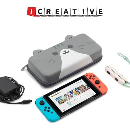 ICREATIVE Cute Cat Ear Silicone Storage Bag PU Hard Cover Shell Waterproof Box Carrying Case For Nintendo Switch Accessories