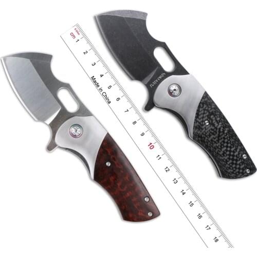 TIGEND R810 Flipper folding knife DC53 blade CF/wood + steel handle camp hunting outdoor survival pocket Kitchen knives edc tool