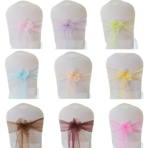 100PCS Crystal Organza Chair Knot for Wedding Chairs Decoration Chair Sashes Bow Party Banquet Hotel Party Chairs Band Decor