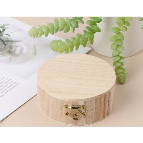 Vintage Round Wooden Jewelry Box Storage Case Organizer Craft Mud Base Lid Golden Lock Storage Boxes High Quality Jewelry Holder