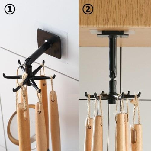 Rotating Hooks Foldable 360 Degree Rotatable Storage Rack Hanger Kitchen Bathroom Wall Mounted Hooks Organizer Home Accessories