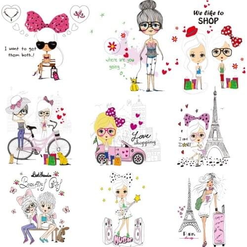 Womens Clothing DIY T-shirt Dress Iron on Girl Patches Transfer Fusible Clothing Decor Heat Transfer Stickers Badges Appliques