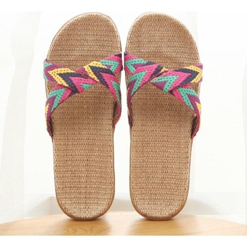 Japanese Style Womens Indoor Slippers Anti-Slip Mute Couples Linen Home Slippers Summer Household Casual Shoes