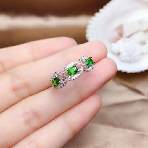 Retro elegance array Three Natural green diopside gem Ring Natural gemstone ring S925 silver womens girl party gift Jewelry