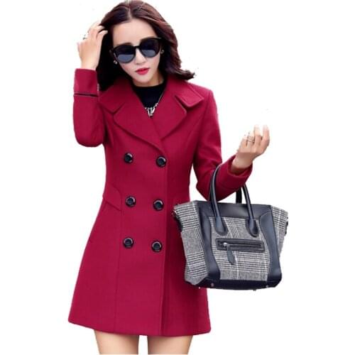 Womens woolen coat long-sleeved long section Slim wild double-sided woolen cloth coat thick autumn and winter models TB181006