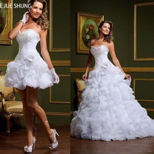 E JUE SHUNG White Organza Detachable Skirt Wedding Dresses Sweetheart Lace Up Back luxury 2 in 1 Wedding Gowns Bride Dresses