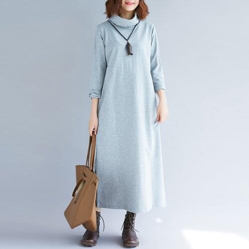 Vintage Large Size High-necked Dress Women Spring Autumn Long section Dress 2020 new Long Sleeve Dress XA290
