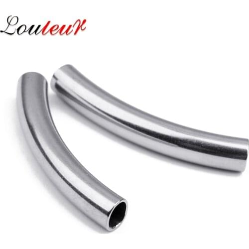 LOULEUR 10pcs/lot Stainless Steel Curved Tube Beads Fit 5mm Round Leather Cord Bracelet Necklace Spacer Beads for Jewelry Making