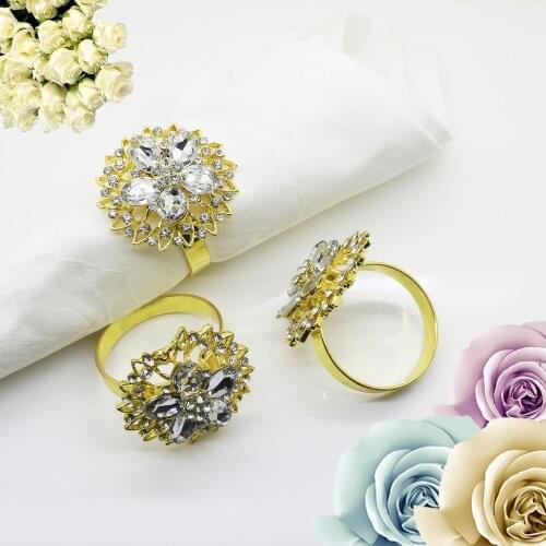 12/pcs high-grade meal deduction hotel western food table mouth cloth ring modern metal fancy alloy flower napkin buckle