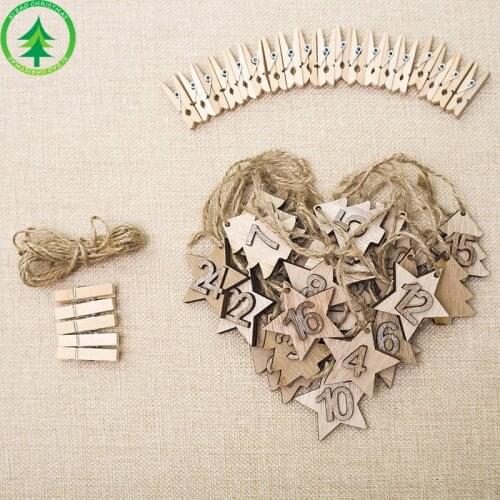 24PCS Christmas Calendar DIY Pendant Wood Decoration Xmas Advent Calendar Hanging Card Christmas Tree Decorations Kerst Advent