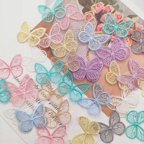 18pcs/lot 4.5*3.5cm Embroidered mesh butterfly cloth patches Appliques for Clothes Sewing Supplies DIY Hair Clip Accessories