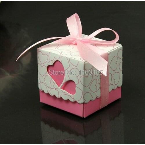 Free Shipping 100pcs high quality Pink heart candy box wedding favors boxes,paper box,favour gift for baby shower (With ribbon)