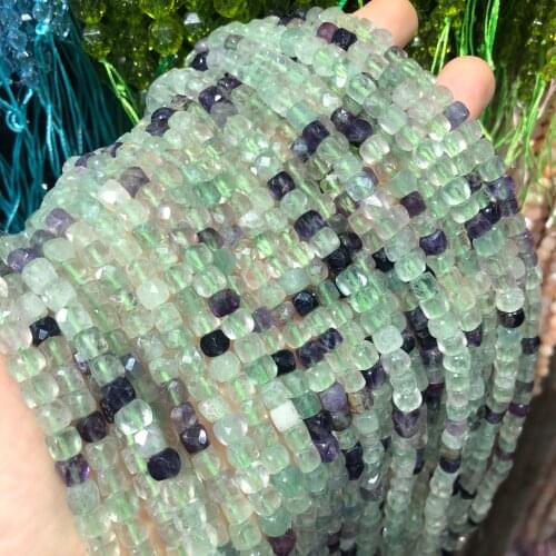 Natural stone Bead Colorful Fluorite Beads Faceted square Loose Beads For Jewelry Making DIY Bracelet Necklace Accessories