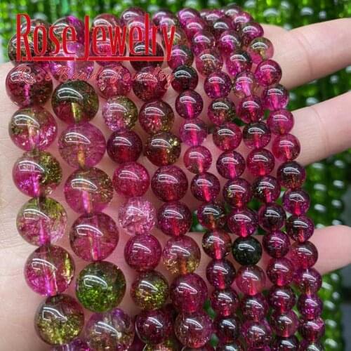 Natural Red Crystal Quartz Crackle Beads Round Loose Stone Beads For Jewelry Making DIY Bracelet Necklace Charms 15" 6/8/10/12mm