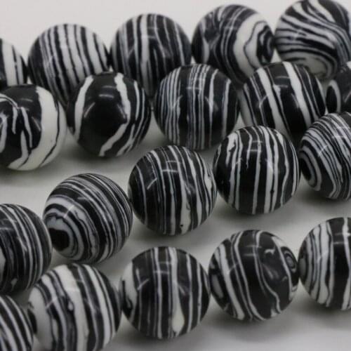 Black&white zebra malachite round Shape Turkey Stone 14mm loose beads 15" DIY hot sale suitable for ornaments wholesale