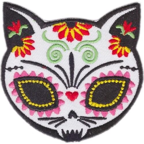 Designs CAT SUGAR SKULL Gato Muerto IRON-ON PATCH day of the dead / dia de los muertos