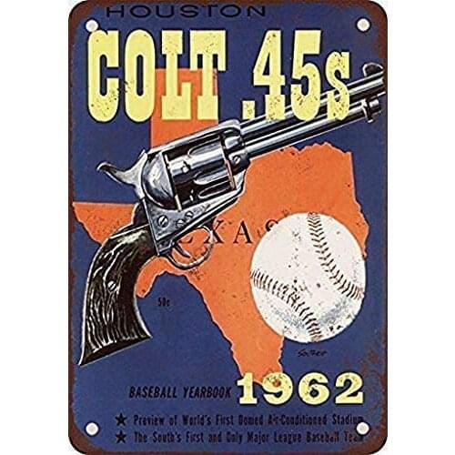Houston Colt .45s Baseball Vintage Look Reproduction Metal Tin Sign Poster Retro Art Bar Store Home Decoration 8 x 12 inches