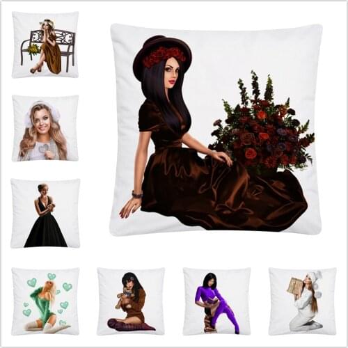 Exquisite Girl Life Photo Pattern Soft Short Plush Cushion Cover Pillowcase Home Sofa Car Decoration Pillowcase 45X45 Cm