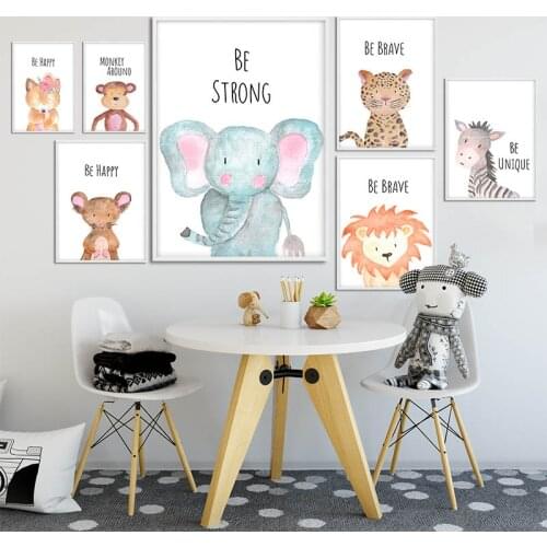 Cartoon Animal Canvas Painting Lion Elephant Print Wall Art Poster Nordic Children Baby Room Kindergarten Kids Nursery Decor