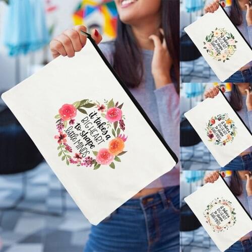 It Takes A Big Heart To Shape Little Mind Cosmetic Makeup Bags Kindergarten Teacher Toiletries Organizer Storage Pencil Pouch