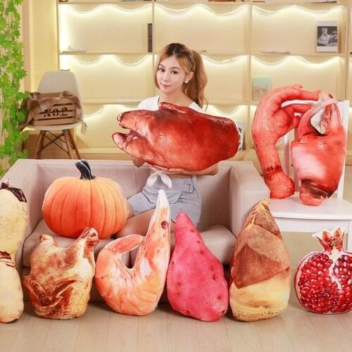 Creative Simulation Roast Chicken Plush Pillow Toy 3D Print Trotter Lobster Funny Office Home Backrest Waist Plush Cushion Doll