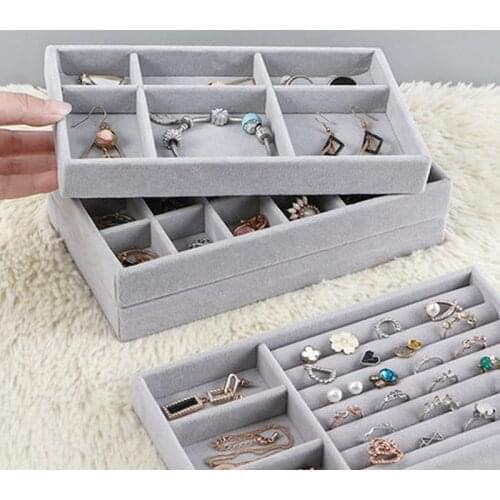 Hot Sales Fashion Portable Velvet Jewelry Ring Jewelry Display Organizer Box Tray Holder Earring Jewelry Storage Case Showcase