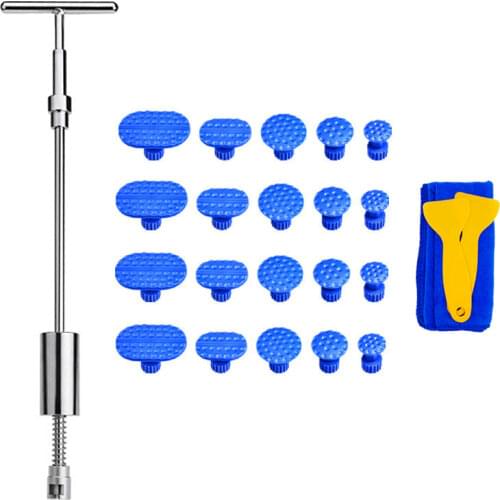 Car Paintless Dent Repair Puller Kit Dent Puller T-Bar Tool with 20Pcs Dent Removal Pulling Tabs for Auto Body Hail Damage Dent