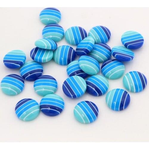 New Fashion 40pcs 12mm White Blue Colors stripe Style Flat back Resin Cabochons Fit 12mm Cameo Base Cabochons-W3-17