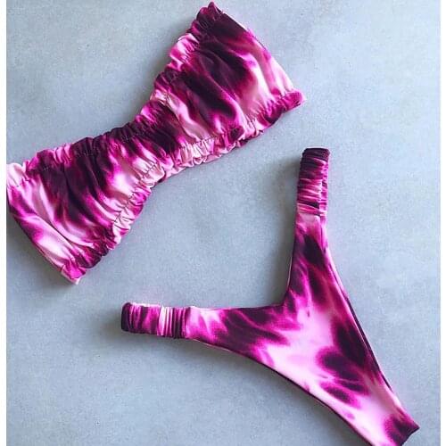 New Leopard Extreme Brazilian bikini thong 2021 High cut swimwear female bathing suit Wrinkled swimsuit women Bandeau Bikini set