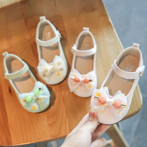 2020 Autumn New Little Girls Lace Bow Princess Shoes Soft Sole Patent Leather Shoes Girls Shoes for Party and Wedding