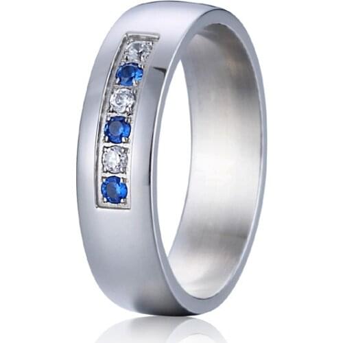 Custom alliance blue cubic zirconia titanium wedding bands white gold color fashion jewelry rings for women