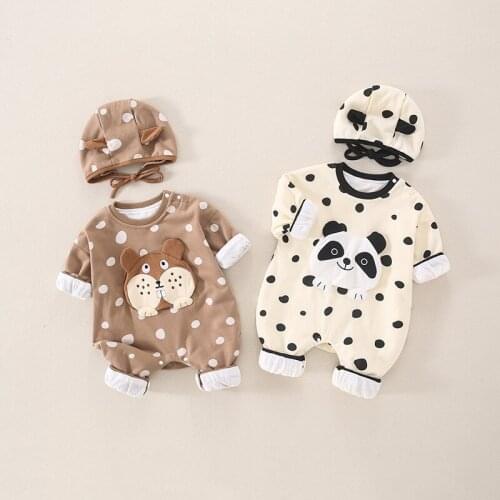 Autumn new product baby cotton double-layer male and female baby cute animal cartoon one-piece outing clothes