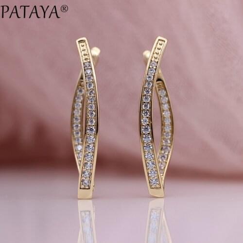 PATAYA New Arrivals Single Row Micro-wax Inlay Natural Zircon Long Earrings 585 Rose Gold Women Wedding Party Exquisite Jewelry