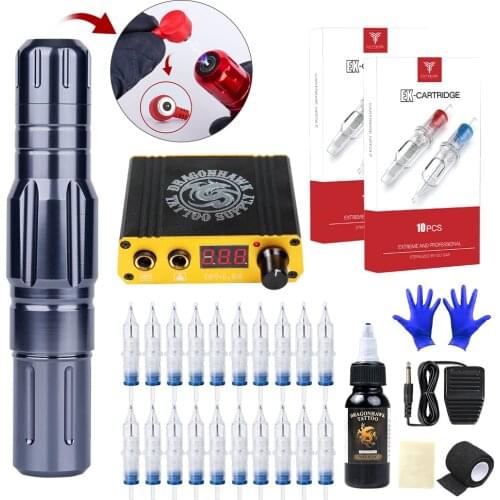 Profesional Magnetic Attraction Tattoo Pen Tattoo Machine with LCD Mini Power Supply Cartridge Needles Supply Set Makeup Kit