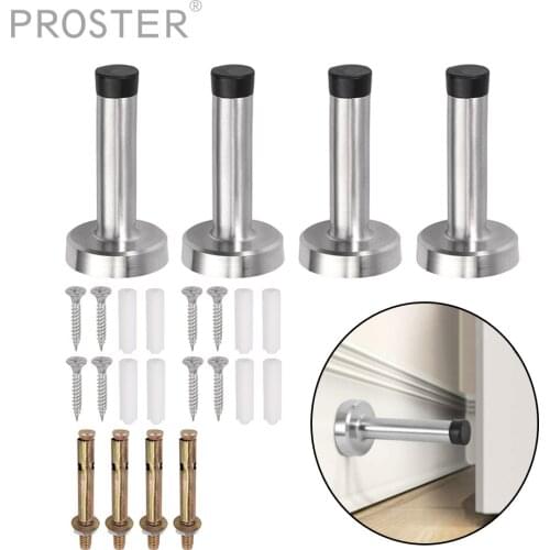 PROSTER 4PCS Stainless Steel Door Stop Holder Wall Mount Rubber Bumper Door Stopper Protector 80MM Home Hardware Kit with Screws